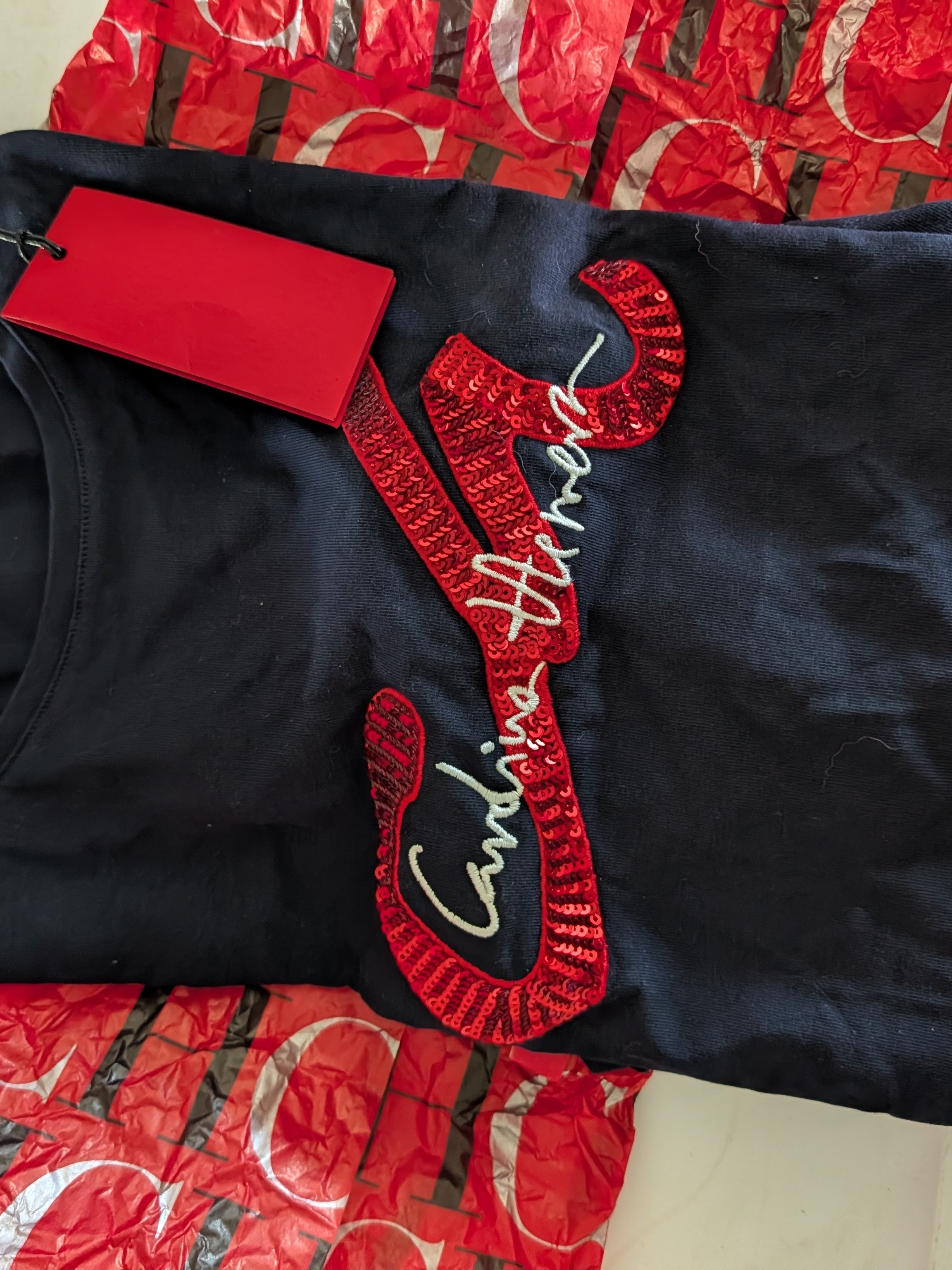Carolina Herrera Black Top With Red Sequin Logo